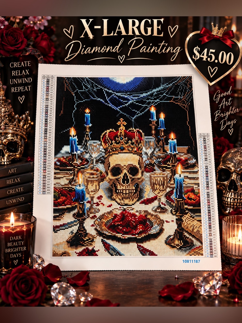 X-Large Blue & Gold Skull Diamond Painting Kit